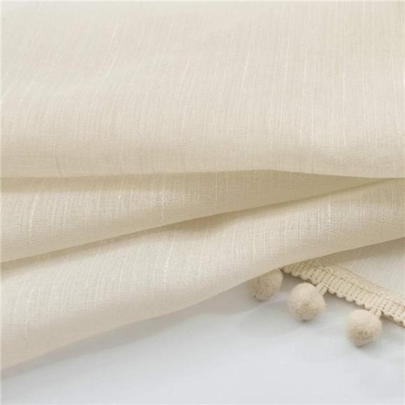 Pompom Linen Sheer Curtains for Living Room 84inches Long Decorative Natural - Picture 5 of 7